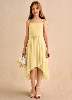 Azazie Twilight Dance Blumenmädchenkleider A-Linie Plissee Chiffon Kleid Butter image4