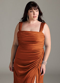 Azazie Jesaphine Bridesmaid Dresses Cinnamon Sheath Bow Stretch Satin Dress image12