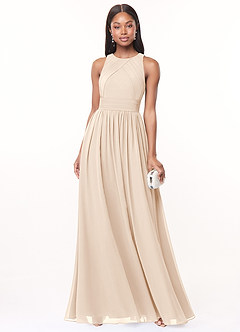 Azazie Harper Brautjungfernkleider A-Linie Plissee Chiffon Kleid Alabaster Weiß image1