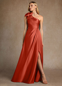 Azazie Easton Mother of the Bride Dresses Rust A-Line One Shoulder Stretch Satin Dress image4