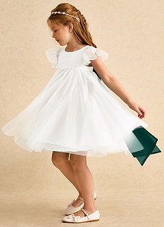 Azazie Munchkin Abiti da Ragazza di Fiori Abito A-Line in Tulle Fiocco Avorio Pino image5