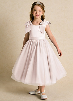 Azazie Serene Flower Girl Dresses Rose Petal Ball-Gown Bow Matte Satin Dress image1