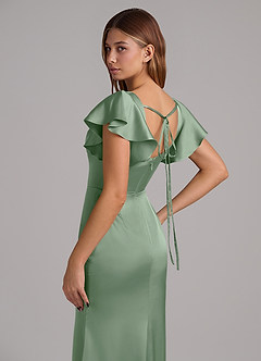 Azazie Elkie Jurken voor bruidsmeisjes Jurk van Stretch Satijn met Zeemeermin Vierkante halslijn Matcha image7