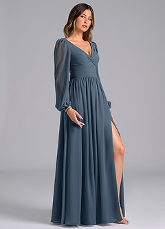 Azazie Teri Robes de demoiselle d'honneur Robe Trapèze en Mousseline de soie Manche longue Neptune image3