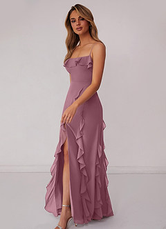 Barbie ♥ Azazie Bridesmaid Dresses Vintage Mauve Sheath Bow Chiffon Dress image5