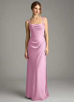Azazie Alouette Bridesmaid Dresses Candy Pink Mermaid Pleated Stretch Satin Dress image3