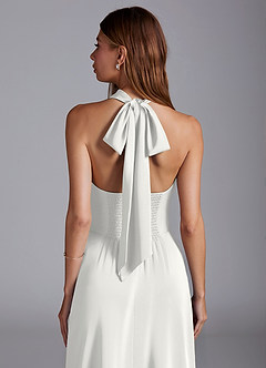 Azazie Myra Abiti da Damigella Abito A-Line in Raso Elasticizzato Collo Alto Bianco image2