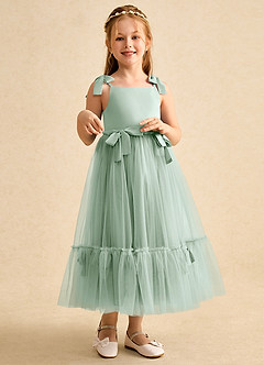 Azazie Jaci Flower Girl Dresses Agave A-Line Spaghetti Strap Chiffon Dress image3