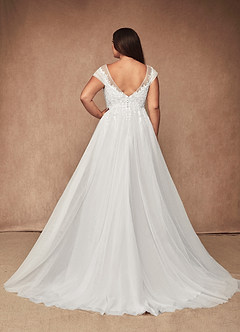 Azazie Bellisima Vestidos de novia Vestido de Diamante Blanco de Tul de Corte en A con Cuello en V image2