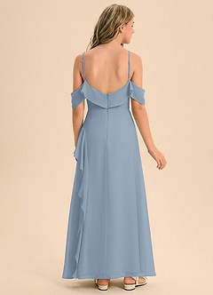 Azazie Junia Junior Robe Trapèze en Mousseline de soie Épaule décolletée Bleu Poussiéreux image2