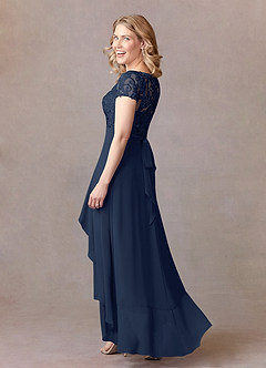 Azazie Mamie Mère de la mariée Robes Robe Trapèze en Mousseline de soie Dentelle Bleu Marine Foncé image3