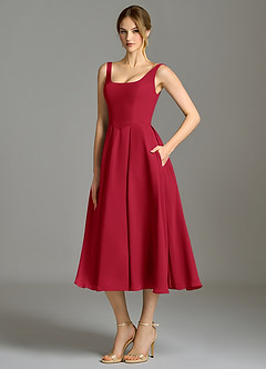 Azazie Amalie Vestidos de damas de honor Vestido de Escarlata de Gasa de Corte en A con Plisado image1