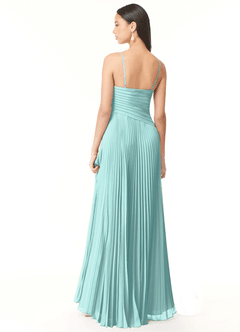 Azazie Vini Bridesmaid Dresses Aqua A-Line V-Neck Pleated Chiffon Dress image2