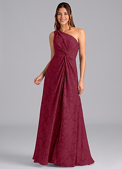 Azazie Brooke Bridesmaid Dresses Burgundy A-Line One Shoulder Floral Burnout Dress image5