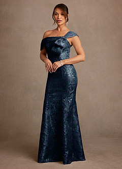 Azazie Zephyra vestidos de madre de la novia Vestido de Azul Marino Oscuro de Jacquard de Corte Sirena con Vestidos sin tirantes image3