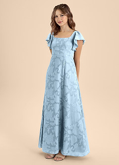 Azazie Bondi Junior Sky Blue A-Line Bow Floral Burnout Dress image3