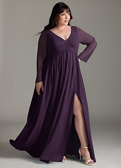 Azazie Teton Maternity Bridesmaid Dresses A-Line Long Sleeve Chiffon Floor-Length Dress image11
