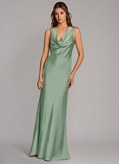 Azazie Cheryl At-home Try On Dresses Agave Mermaid Stretch Satin Dress image4