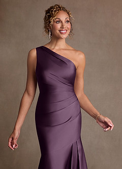 Azazie Haifa Abiti per la Madre della Sposa Abito Sirena in Raso Elasticizzato Monospalla Prugna image6