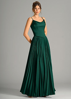 Azazie Saedra Bridesmaid Dresses Emerald A-Line Corset Stretch Satin Dress image7