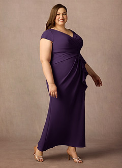 Azazie Tana Mother of the Bride Dresses Plum Mermaid V-Neck Pleated Stretch Crepe Dress image9