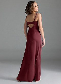 Azazie Leonis Junior Cabernet A-Line Pleated Stretch Satin Dress image5