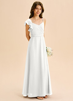 Azazie Kelsea Junior Linia A Marszczony Szyfon Długość podłogi Młodsza druhna Sukienka image5