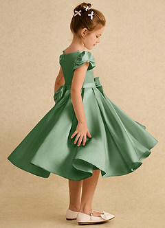 Azazie Pearl Blumenmädchenkleider Ballkleid Plissee Matte Satin Kleid Matcha image3