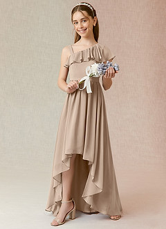 Azazie Mango Junior Taupe A-Line Ruched Chiffon Dress image1
