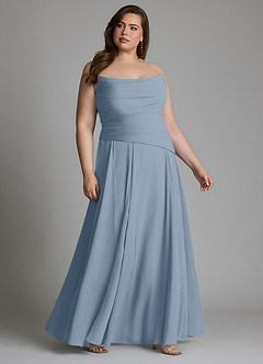 Azazie Gabriela Bridesmaid Dresses Dusty Blue A-Line Corset Chiffon Dress image16