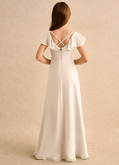 Azazie Nari Girls Formal Vestidos de florista Vestido Alabastro Branco de Chiffon de Linha A com com Mangas image2