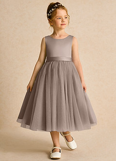 Azazie Pear vestidos de niña de las flores Vestido de Gris Pardo de Tul de Princesa con Lazo image4