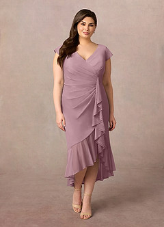 Azazie Renetta Mother of the Bride Dresses Dusty Rose Sheath V-Neck Pleated Mesh Dress image8