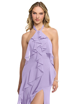Azazie Velma Bridesmaid Dresses Lilac A-Line Side Slit Chiffon Dress image4