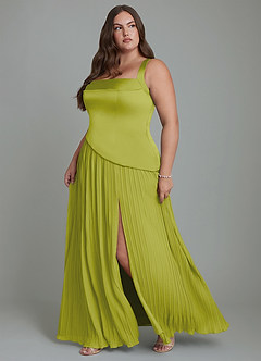 Azazie Stephanie Bridesmaid Dresses Lemongrass A-Line Pleated Stretch Satin Dress image11