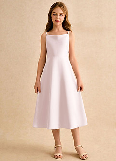 Azazie Jaella Girls Formal Abiti da Ragazza di Fiori Abito A-Line in Raso Opaco Plissettato Rosa Rossore image3