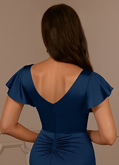 Azazie Roya Kleider für die Brautmutter Meerjungfrau-Linie Plissee mit V-Ausschnitt Stretch-Satin Kleid Dunkelmarine image6