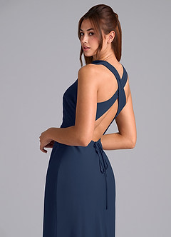Azazie Evadne Robes de demoiselle d'honneur Robe Trapèze en Mousseline de soie Plissée Bleu Marine Foncé image8