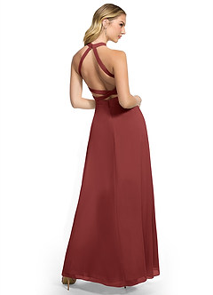 Azazie Clarice Bridesmaid Dresses Terracotta A-Line Halter Chiffon Dress image4