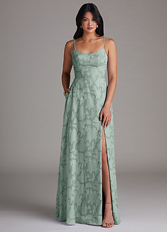 Azazie Moira Bridesmaid Dresses Agave A-Line Side Slit Floral Burnout Dress image1