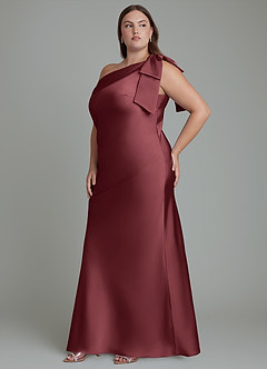 Azazie Yuanna Bridesmaid Dresses Merlot Mermaid One Shoulder Stretch Satin Dress image12