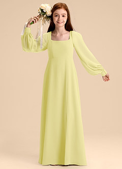Azazie Bondi Junior Abito A-Line in Chiffon Blusa Sorbetto Al Limone image7
