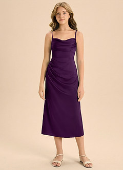 Azazie Mai Junior Jurk van Stretch Satijn met Kolom Geplooid Druif image3