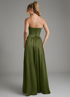 Azazie Arden Bridesmaid Dresses Bright Olive A-Line Corset Stretch Satin Dress image2
