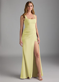 Azazie Mero Abiti da Damigella Abito Tubino in Chiffon Plissettato Sorbetto Al Limone image1