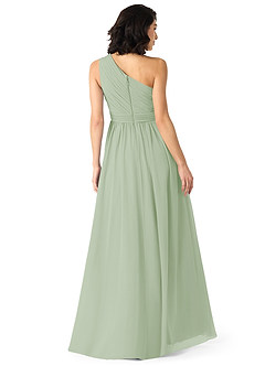 Azazie Mathilda Robes de demoiselle d'honneur Robe Trapèze en Mousseline de soie Ue épaule Vert Sauge image2