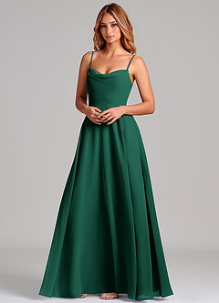 Azazie Elle Bridesmaid Dresses Emerald A-Line Pleated Chiffon Dress image4