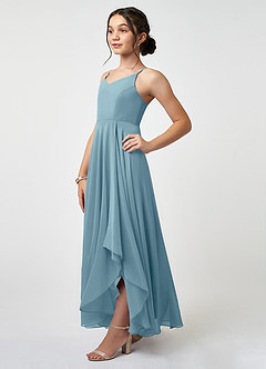 Azazie Collette Junior A-Linie Gestreift Chiffon Kleid Stimmungsvolles Blau image3