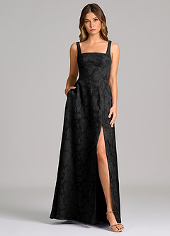 Azazie Debra Bridesmaid Dresses Black A-Line with Pockets Floral Burnout Dress image5