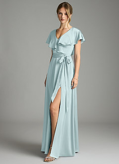 Azazie Lainey Vestidos de damas de honor Vestido de Neblina de Satén Elástico de Corte en A con Con bolsillos image1